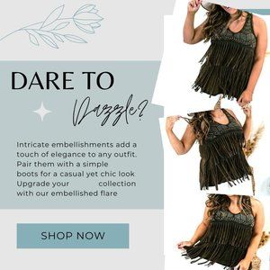 BULLY Dangling FRINGE & BLING Inset TANK TOP Embellished Gem T-SHIRT Price CHEAP